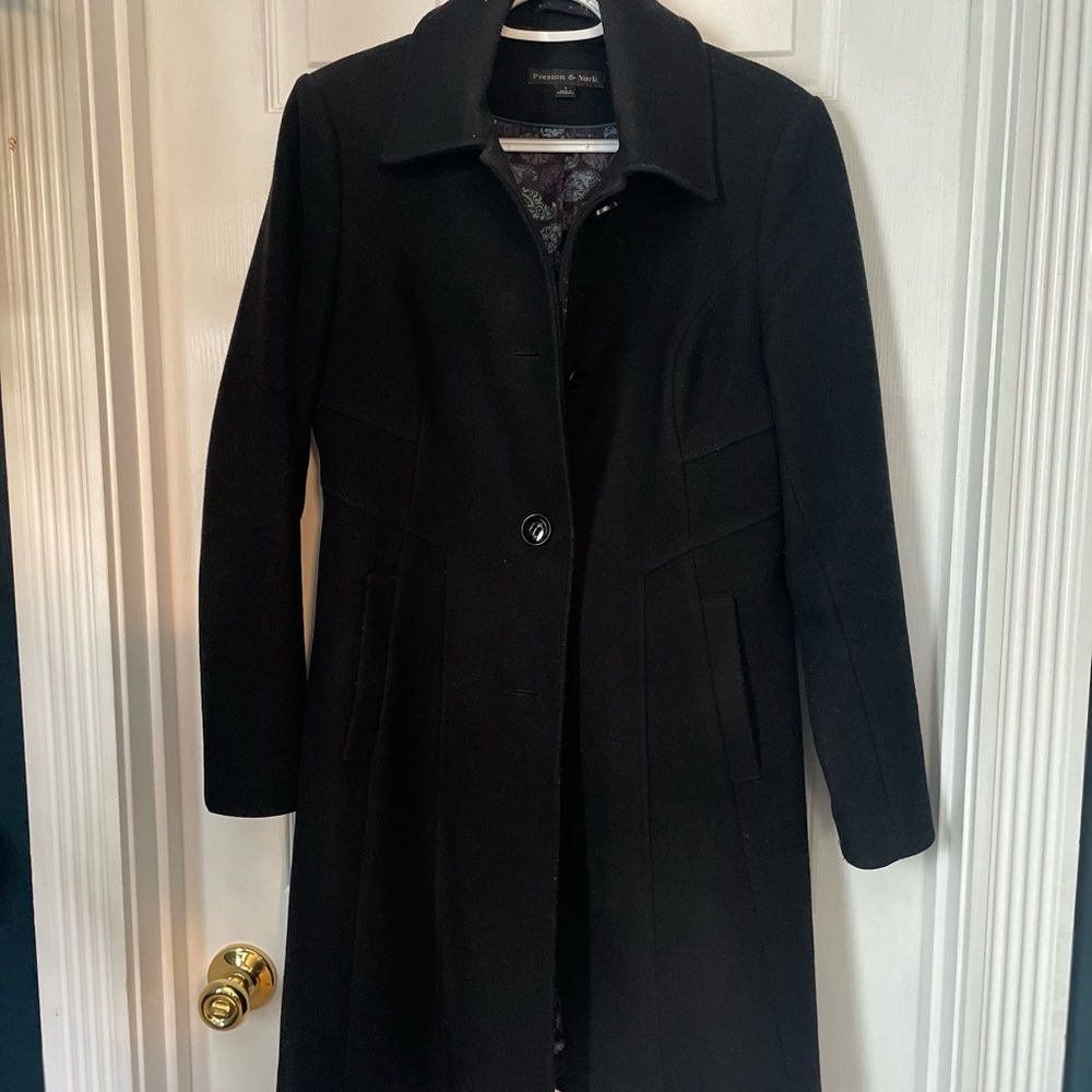 Preston & York Black Trench Coat Classic Tailored Design